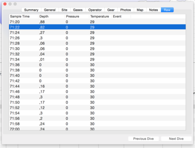 Screenshot from MacDive RAW file 1